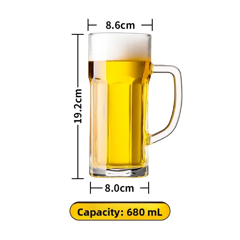 Large Capacity Beer Glass with Handle High End Glass Drinking Cup