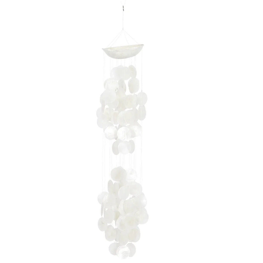 27 Inch White Capiz Shell Waterfall Wind Chime