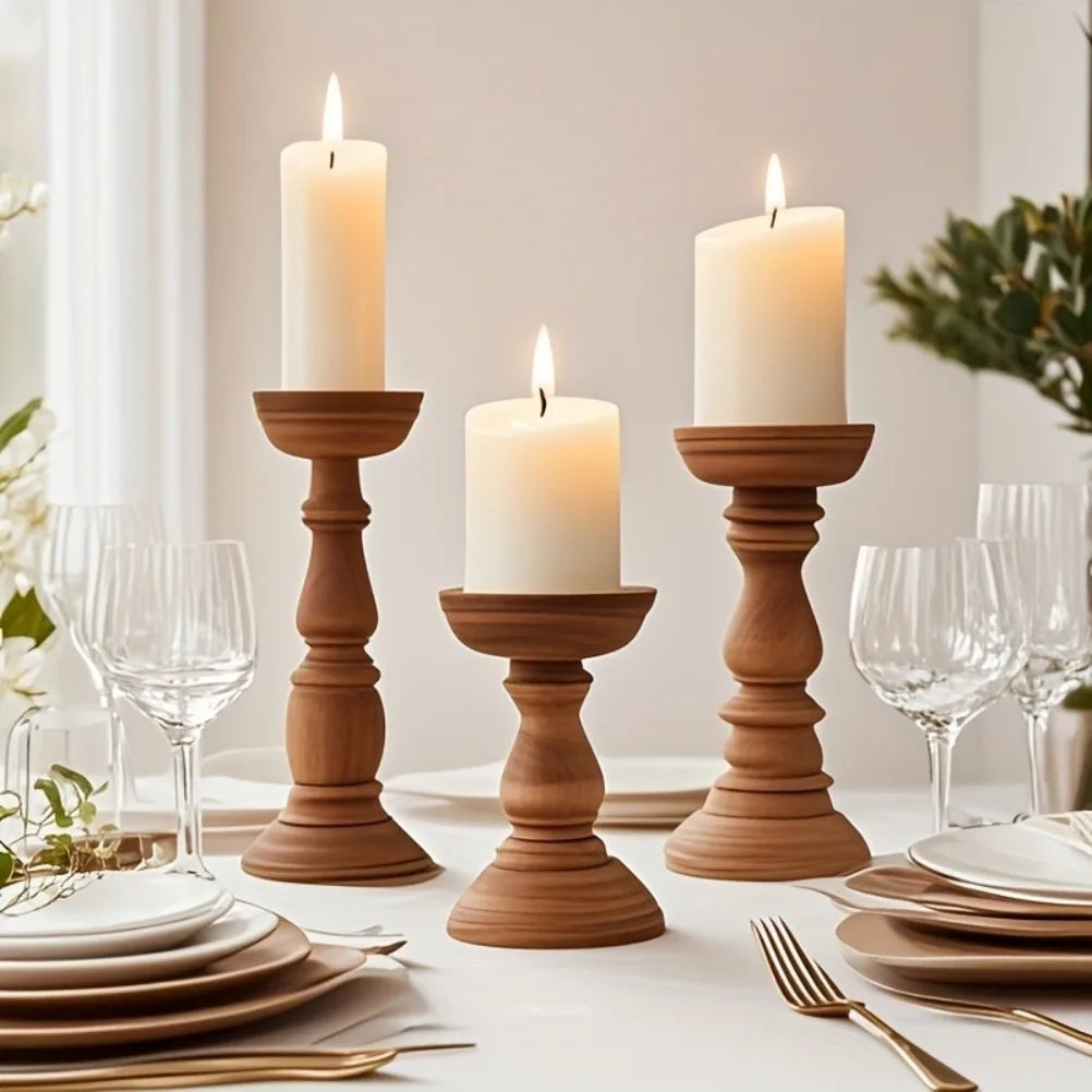 Wooden Candle Holders 3pcsCylindrical Candle Holder