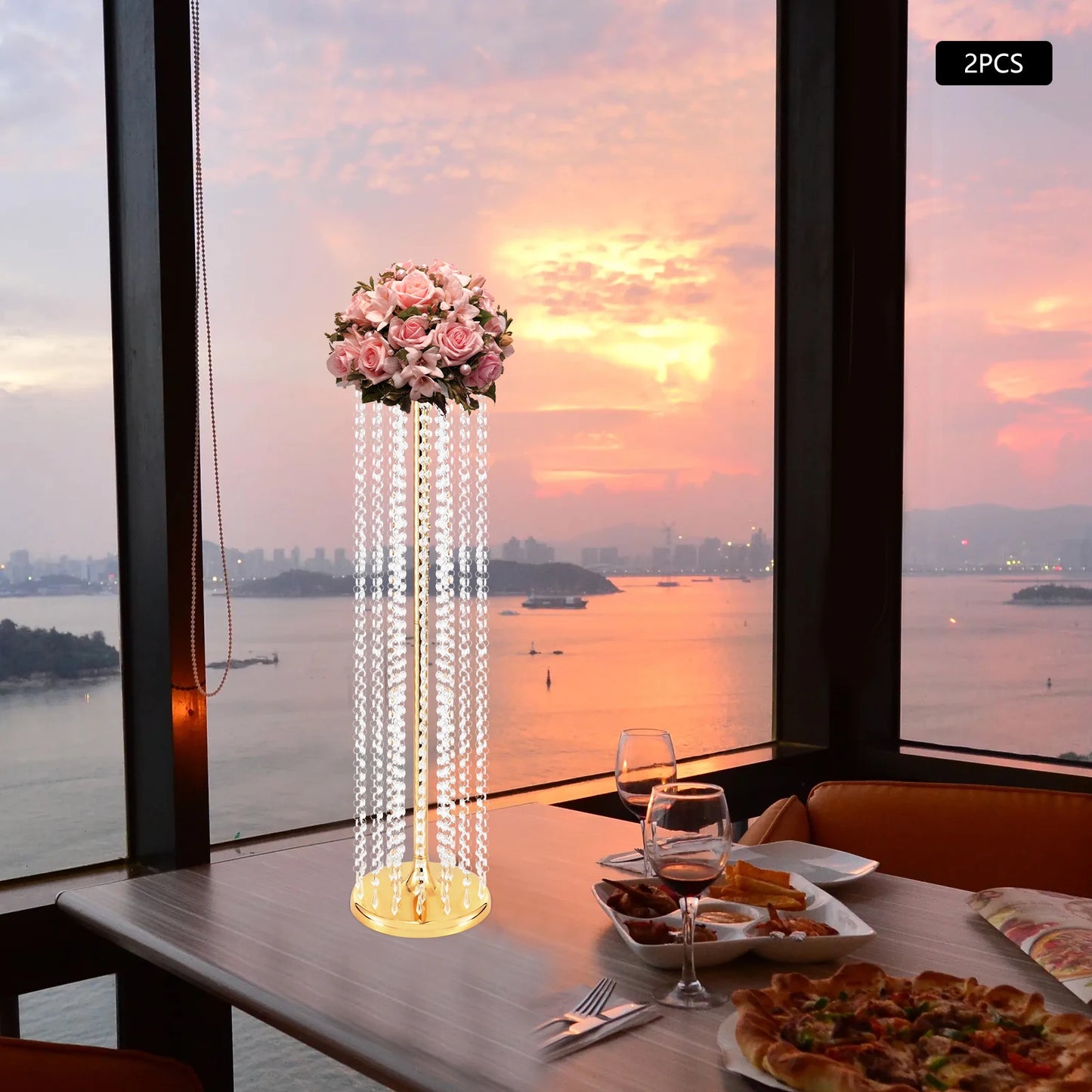 2 Pcs 90cm Centerpieces Flower Vases Acrylic Crystal Gold Vase