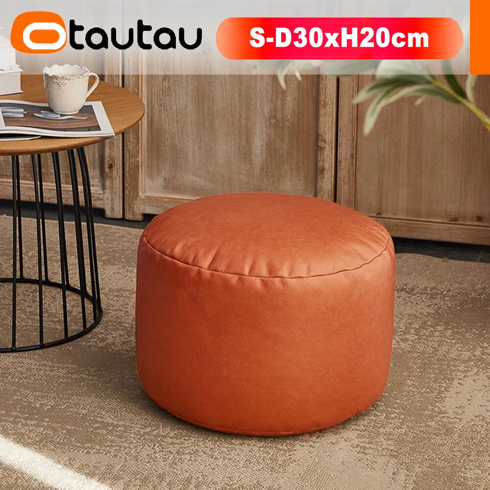 Small Round Faux Leather Ottoman Stool Beanbag Pouf