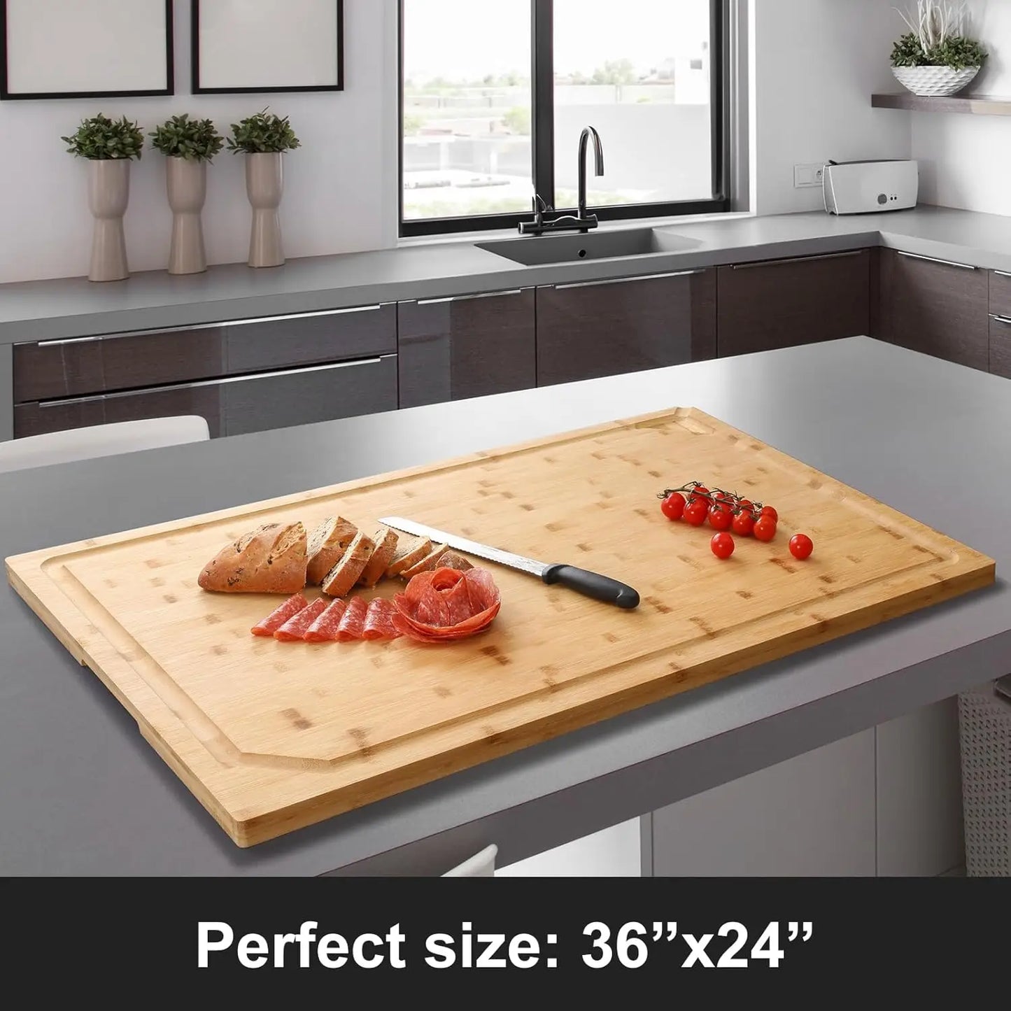Extra Large Bamboo Cutting Board with Handle and Juice Groove