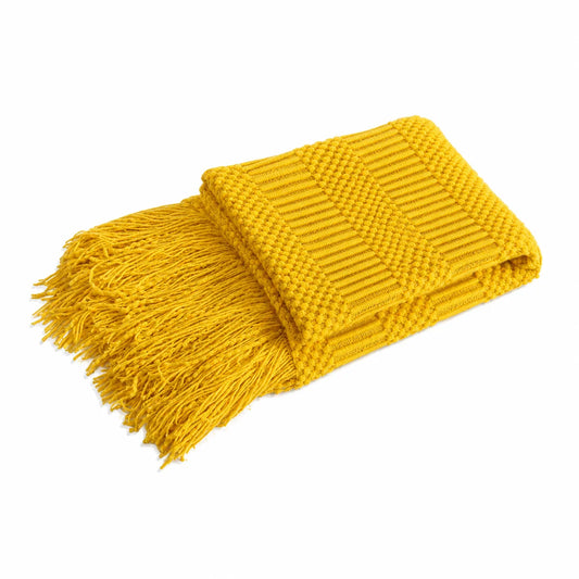 Khaki Popcorn Bobble Textured Knit Throw Blanket with Tassel Fringe, Soft Knitted Decorative Blanket, Lightweight Cozy Cover for Couch Sofa Bed, Boho Farmhouse Home Decor for Living Room Bedroom