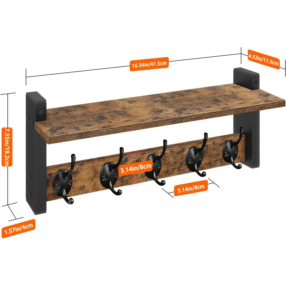 Rustic Wood Key Holder Wall Shelf Wall Mounted