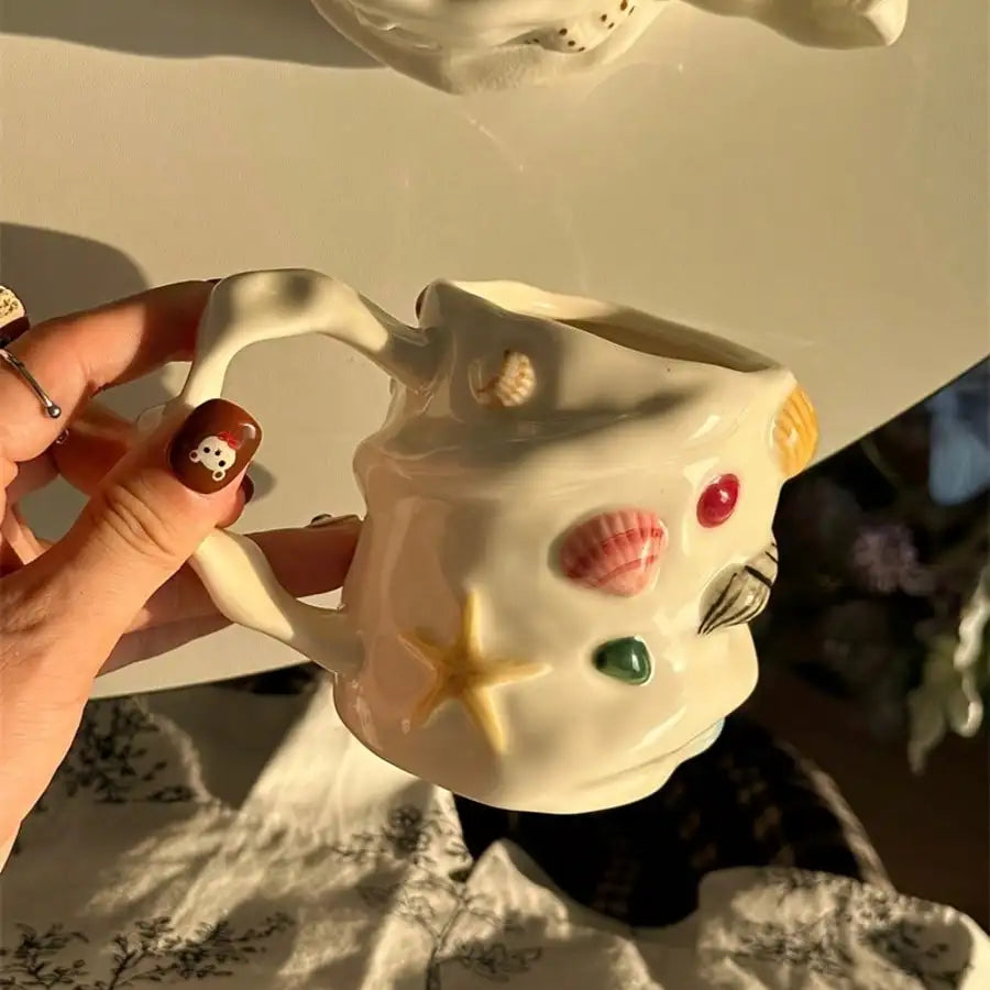 Handmade Ceramic Mug With 3D Shell Design -
