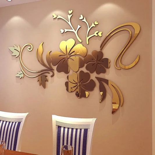 Acrylic Flower Mirror 3D Decorative Wall Stickers