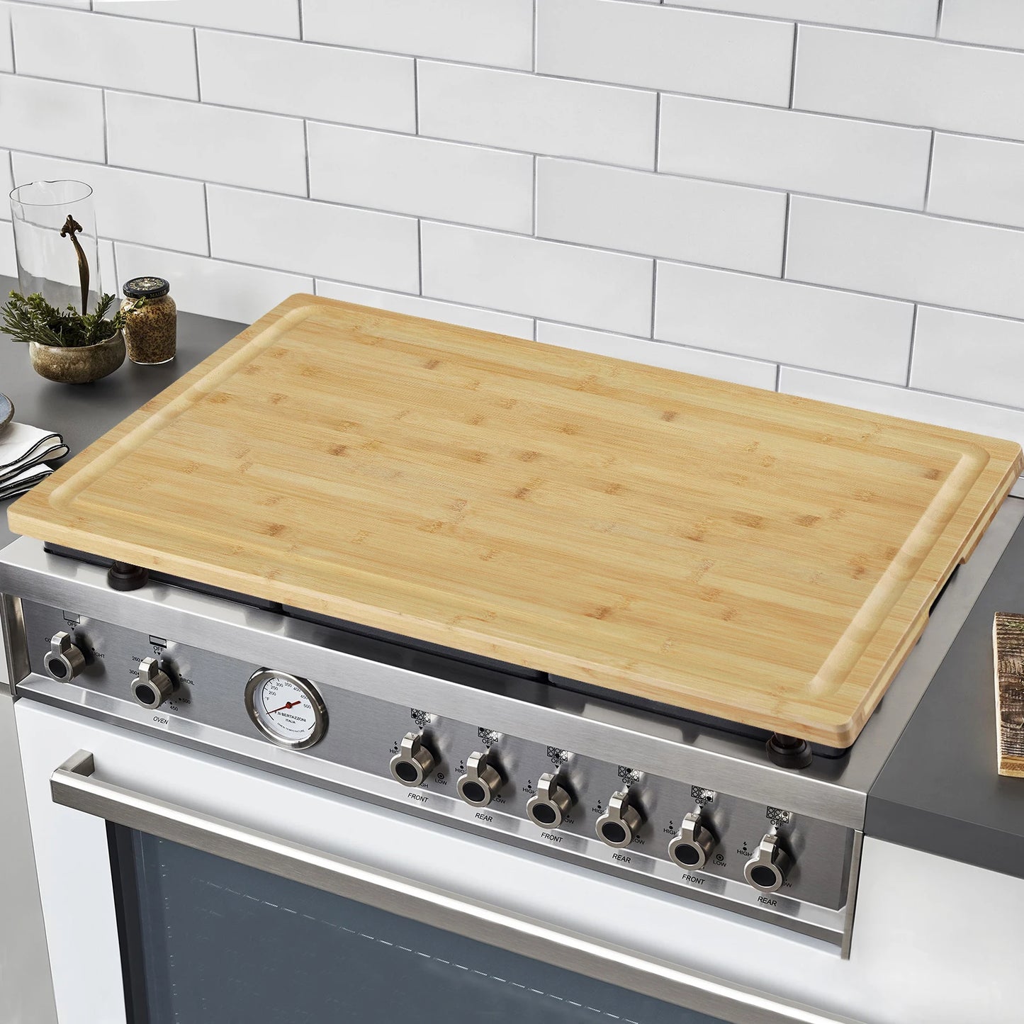 30"x20" Noodle Board Stove Cover with Removable Legs, Bamboo