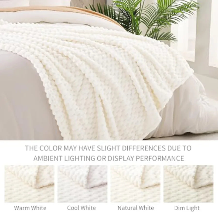 Fleece Throw Blanket, Extra Large Fuzzy Ivory, Soft  50x70 Inches
