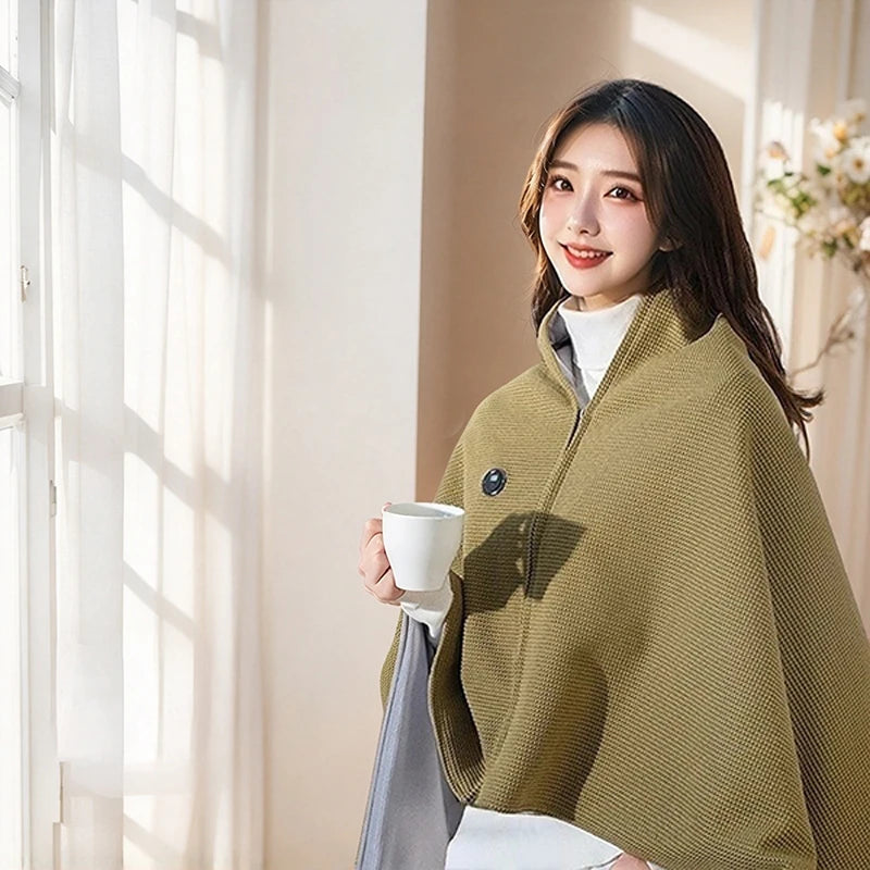 USB Wearable Heated Shawl Wrap Blanket with Hood Zipper