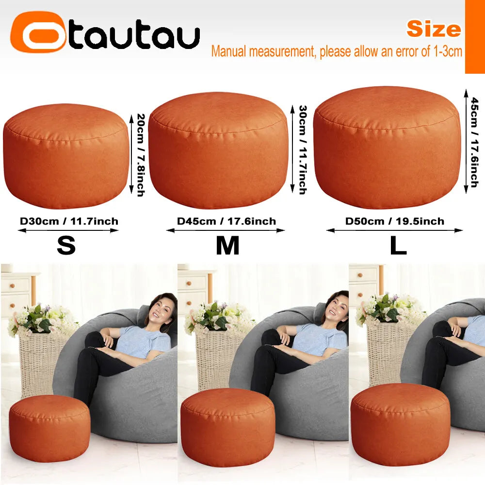 Small Round Faux Leather Ottoman Stool Beanbag Pouf