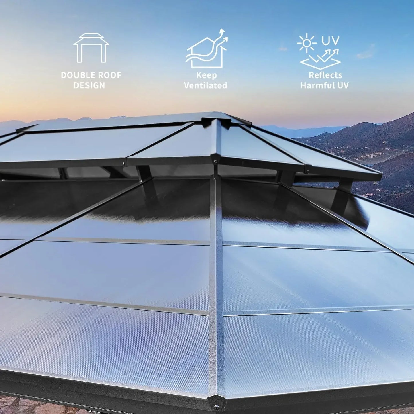 10'x13' Hardtop Gazebo, Double Roof Canopy, Curtains and Netting