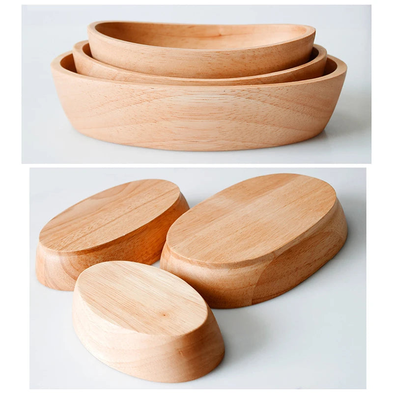 Boat Shape Serving Bowl  Natural Solid Oval Wooden Bowl