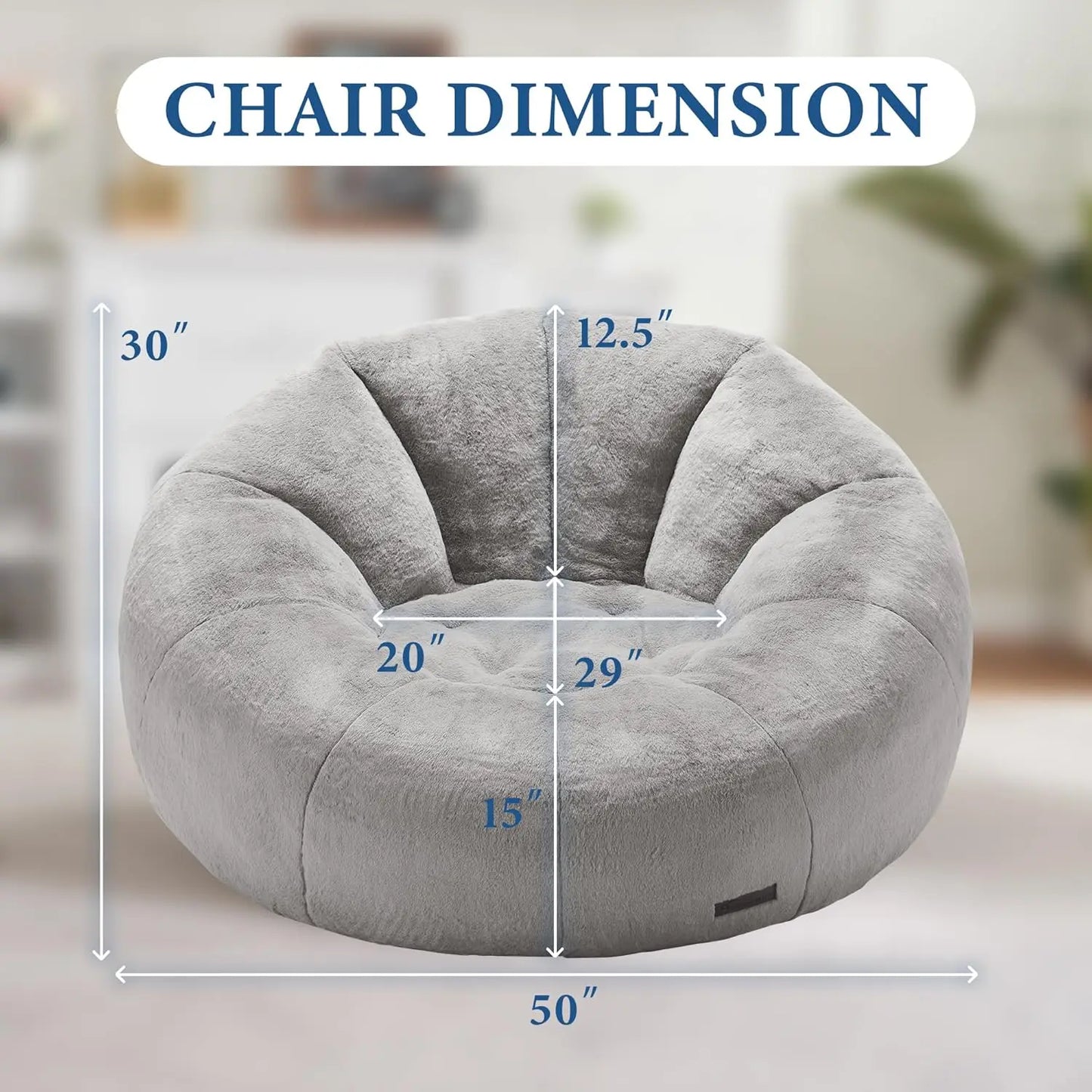 Large Bean Bag Chair for Adults - Soft Faux Fur