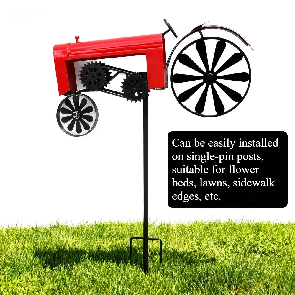 Tractor Windmill with Stake, Wind Catcher, Metal  Tractor Wind Spinner