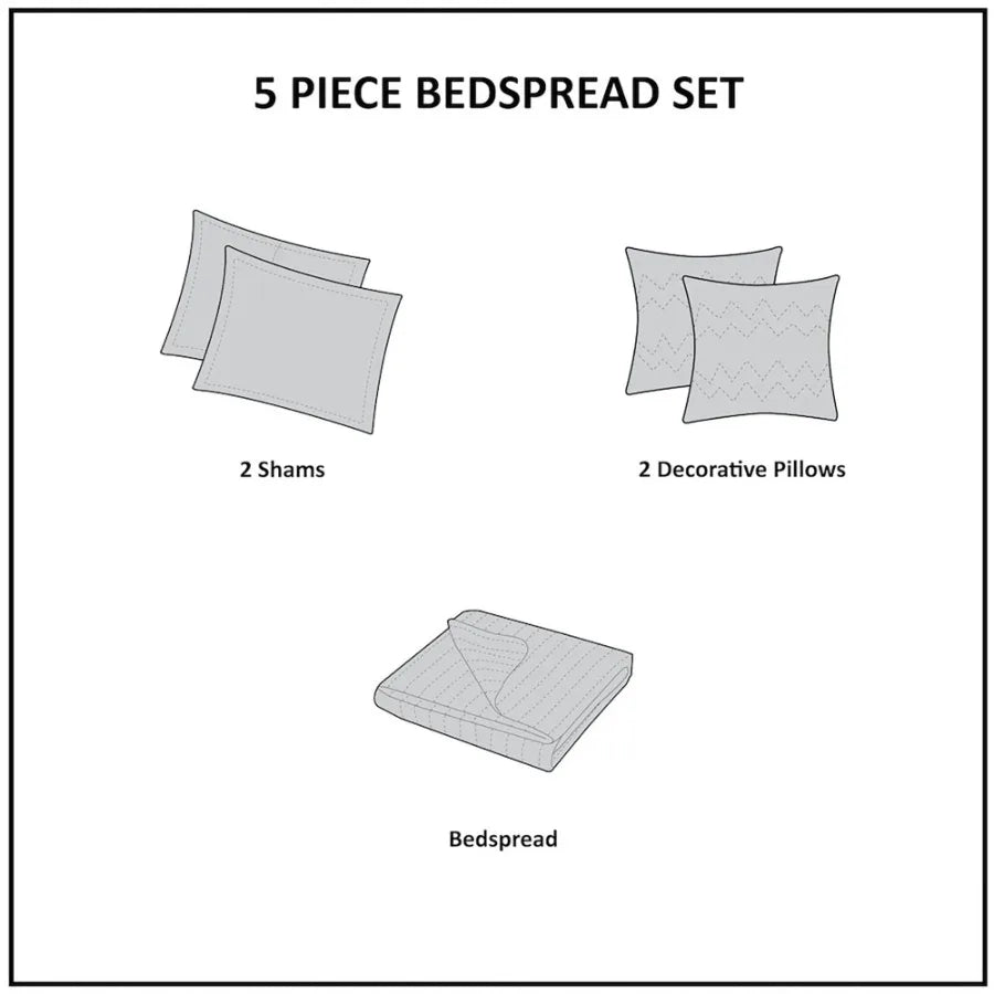 5 Piece Jacquard Bedspread Set with Throw Pillows