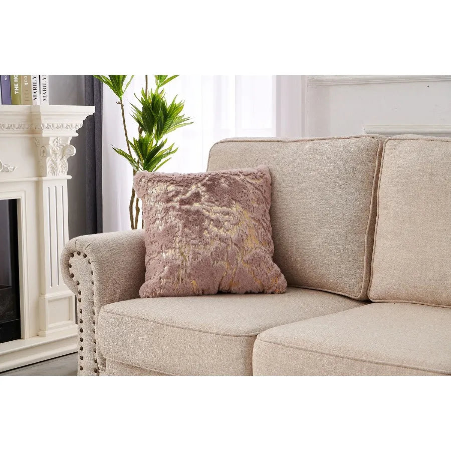 Luxury Chinchilla Faux Fur Gilded Dust Pink Pillow 22 In. x 22 In.