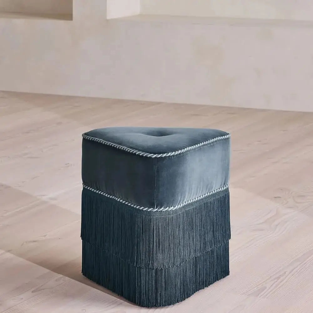 Velvet Triangular Pouf Ottoman with Tassel Stool