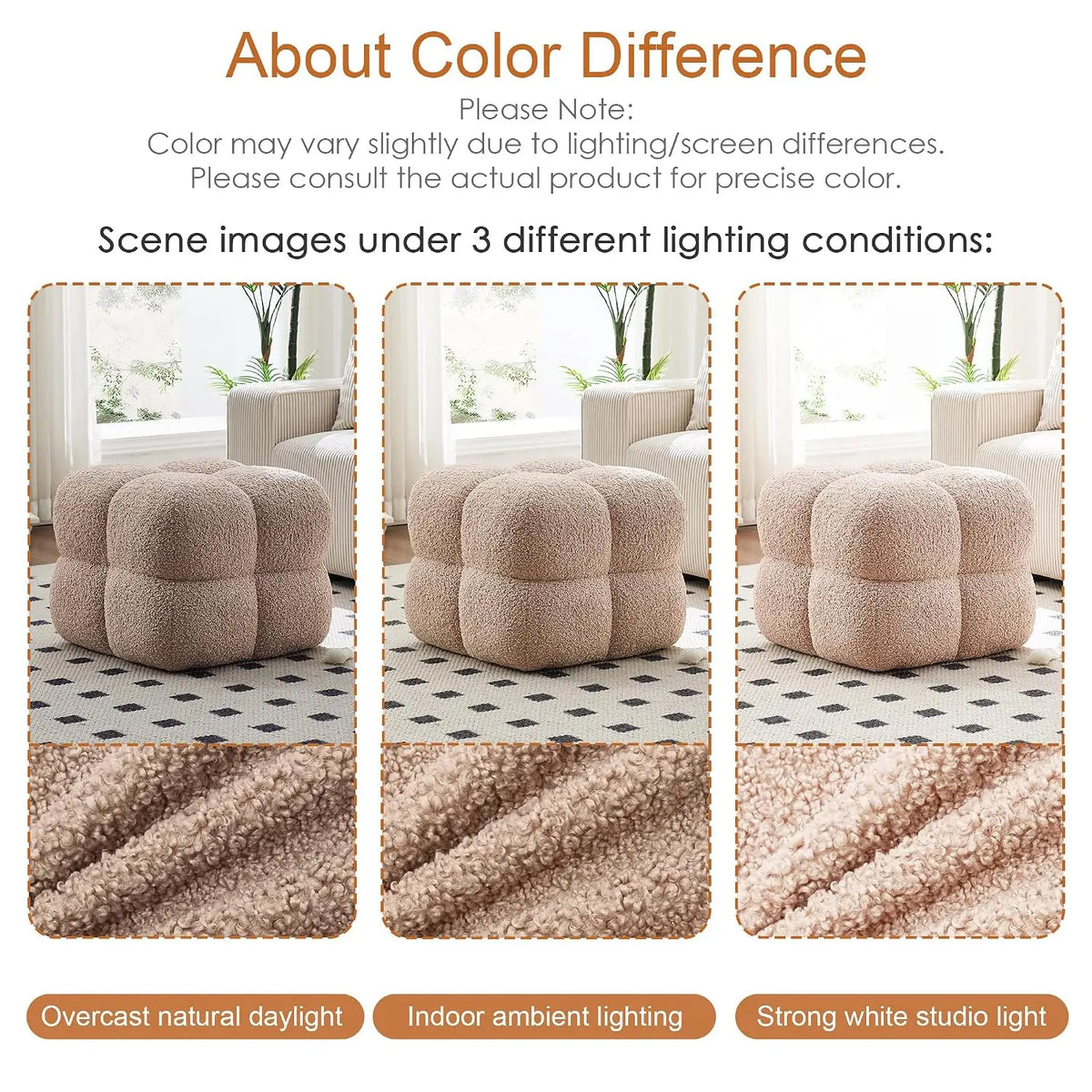 Fuzzy Ottoman Square Sherpa Pouf Tufted Boucle Fabric
