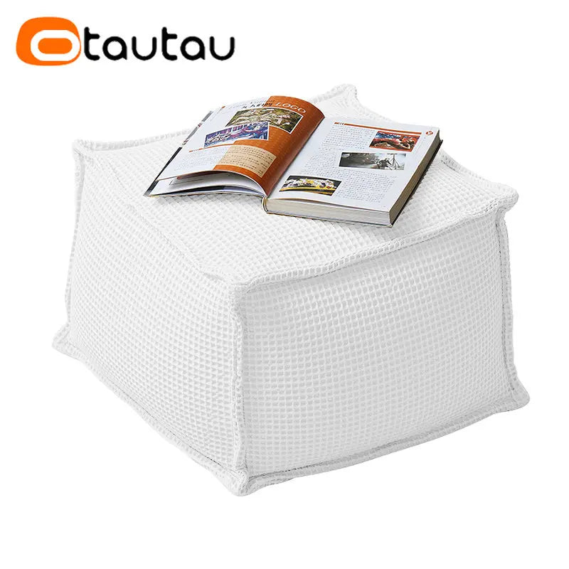 OTAUTAU 100% Pure Cotton Waffle Beanbag Stool Ottoman with Filling Square