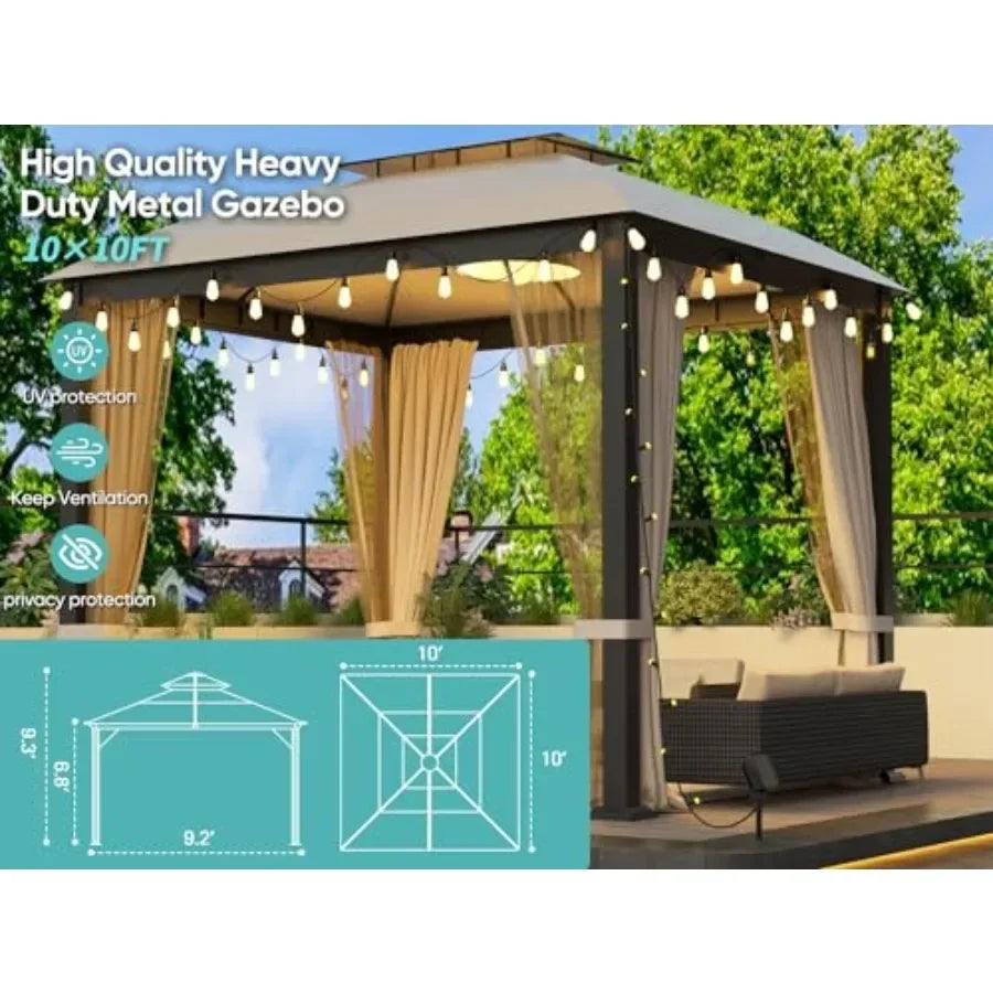 Patio Gazebo Heavy Duty Double Roofs Anti-UV Shelter