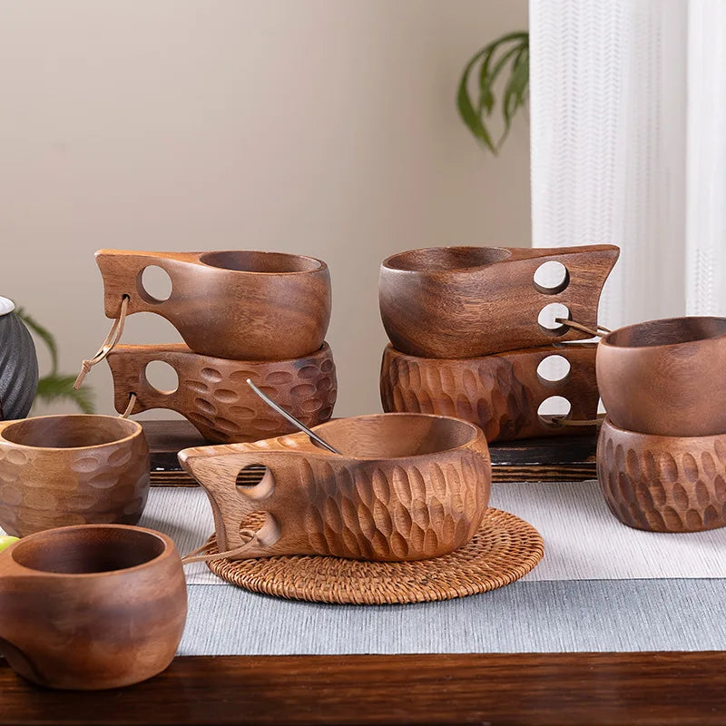 New200ml Outdoor Wood Cup Mug Coffee Milk Acacia-Wood
