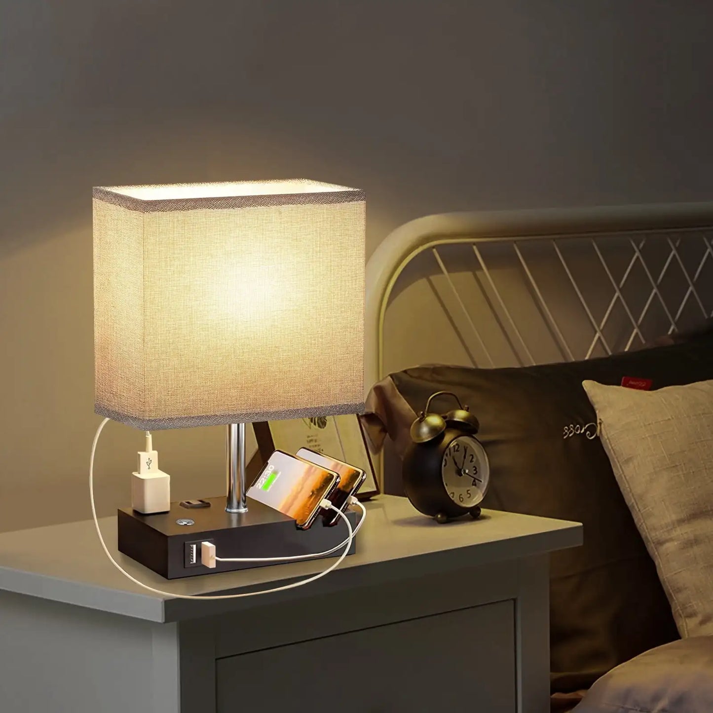 15.7" Table Lamp, USB Charging Ports, Dimmable