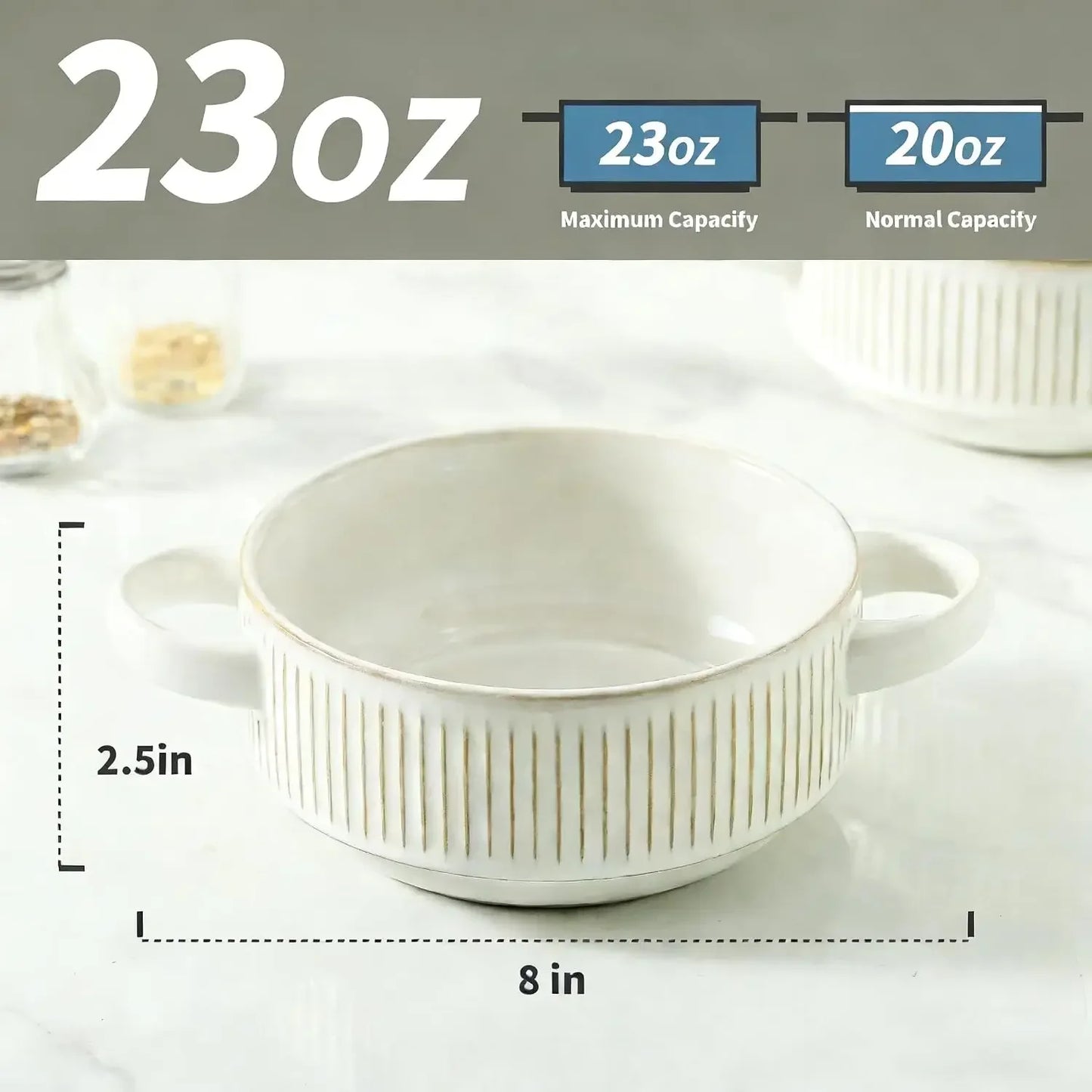 Soup Bowls with Handles, 23 oz Ceramic Bowl Set - 5.4 Inch, Set of 4,Blue