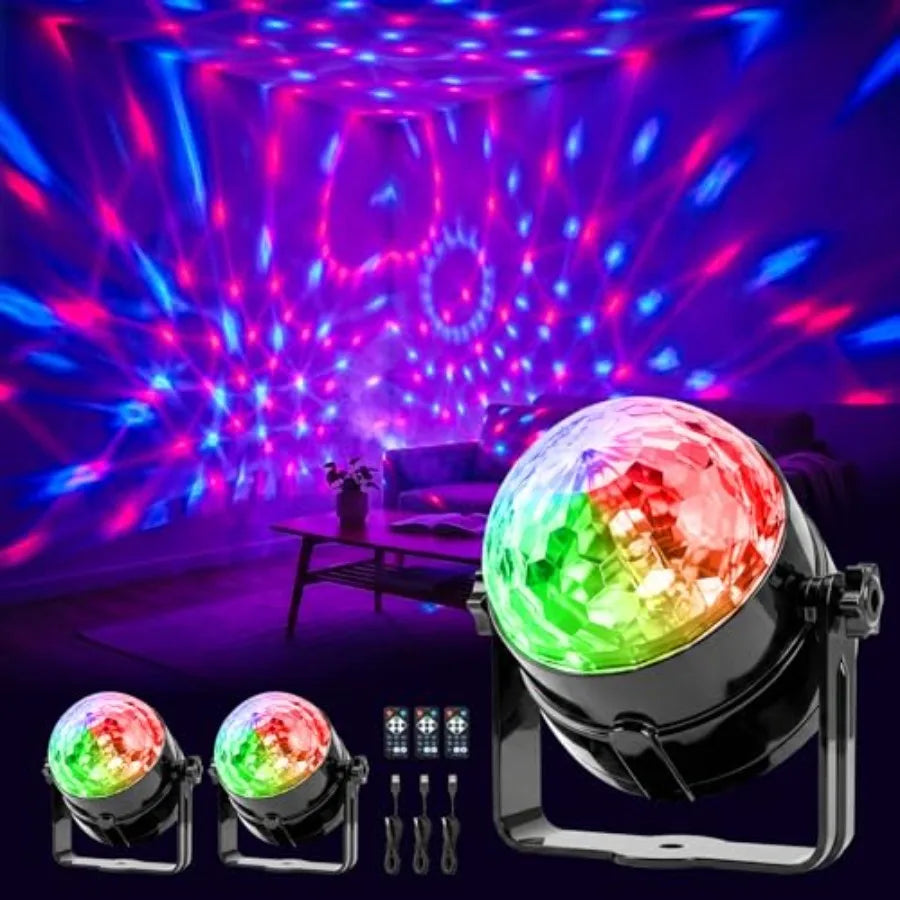 3 Pack RGB Disco Ball Lights with Sound Activation and 4.9ft Type C Cable