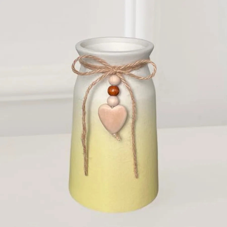 Charming 6-Inch Ceramic Vase Jute Rope and Heart Charm