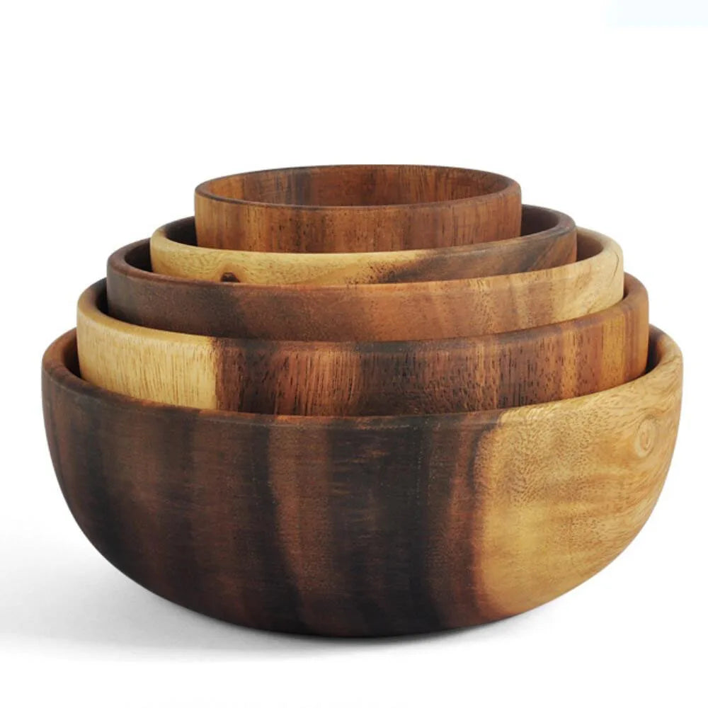 1Pcs Salad Bowl Natural Acacia Wood Handmade