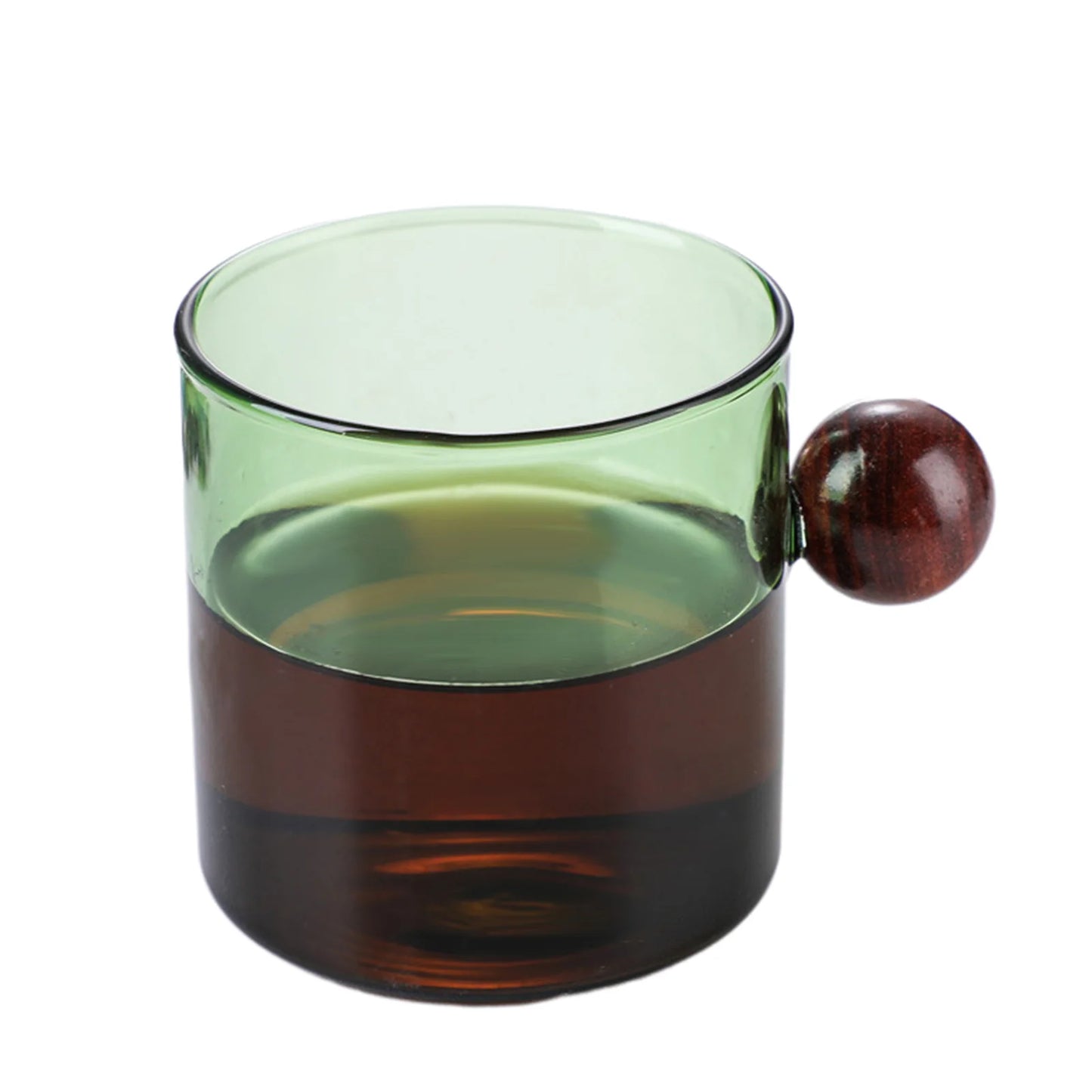 Colorful Glass Coffee Mugs With Wooden Ball Handle 120/200ml