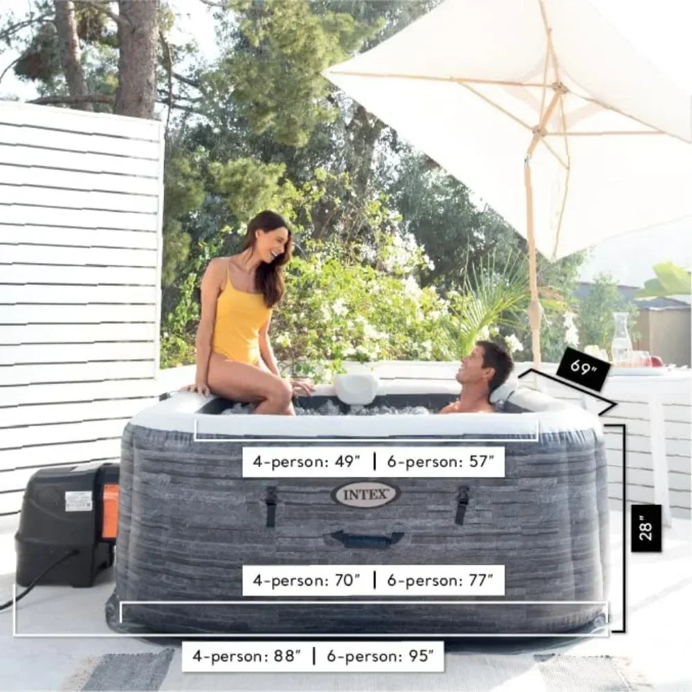 4 Person Inflatable 83" Outdoor Hot Tub - Insulated Cover