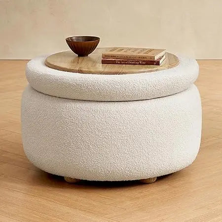 Luna Round Ottoman with Storage and Tray, Round Coffee Table