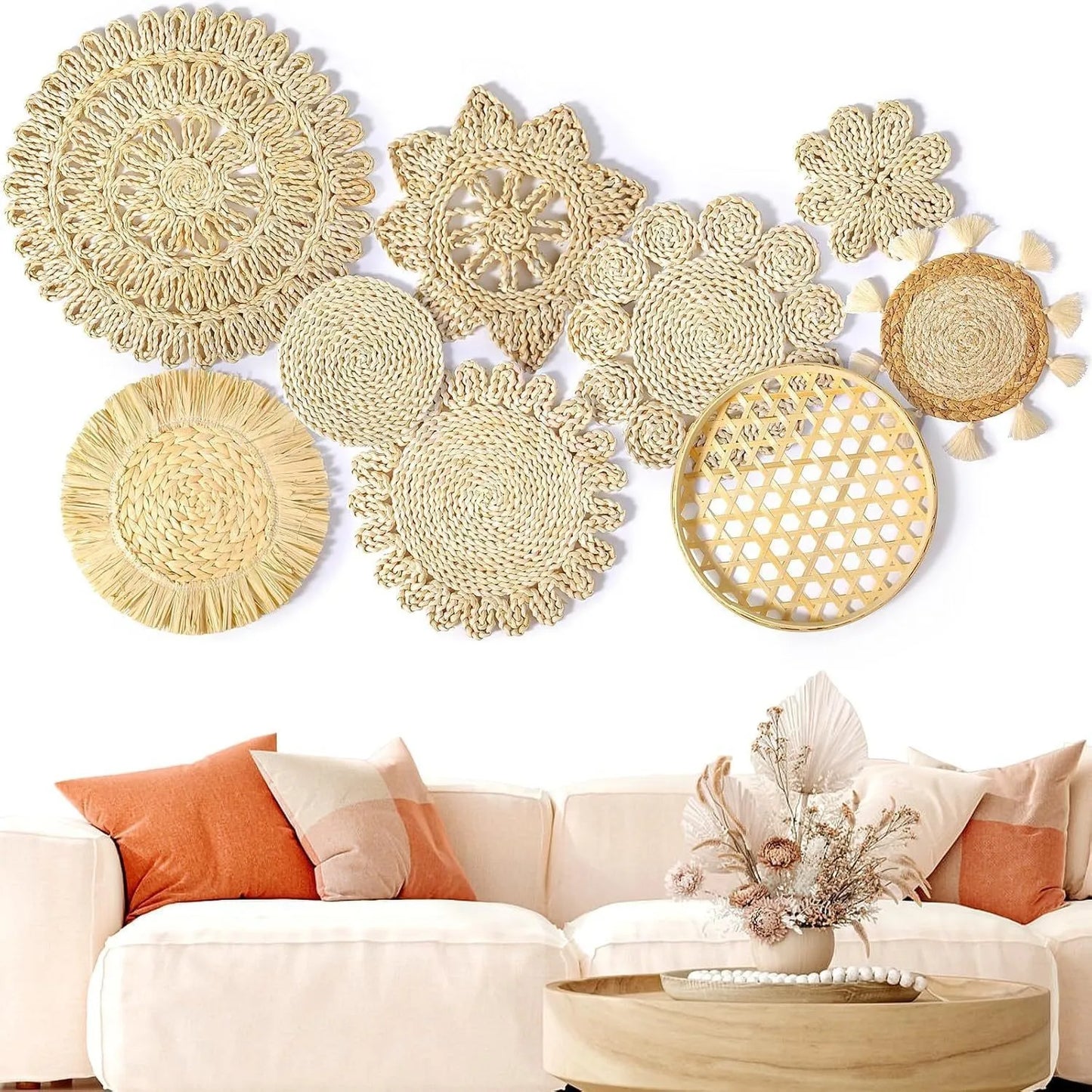 Boho Straw Wall Decor Grass Weaving Woven Tassel Wall Hanging