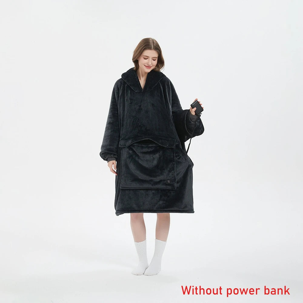 Blanket Hoodie Sleeves Pocket Sherpa Fleece Thick Plush Heating