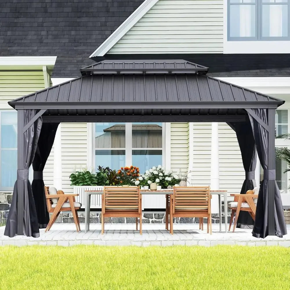 Domi 10x14T Outdoor Gazebo,  Galvanized Steel, Hardtop Gazebo