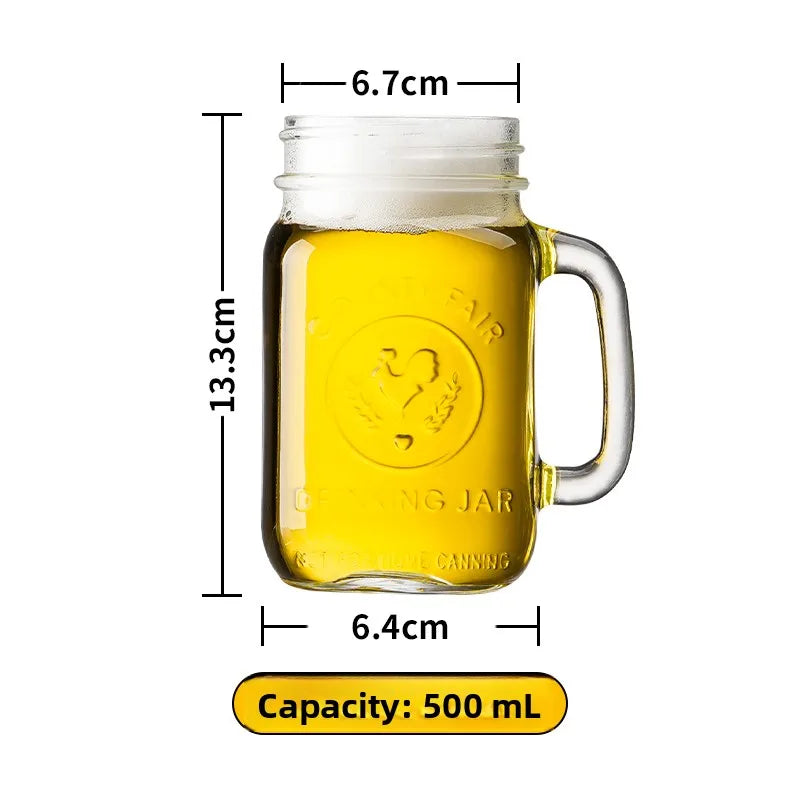 Large Capacity Beer Glass with Handle High End Glass Drinking Cup