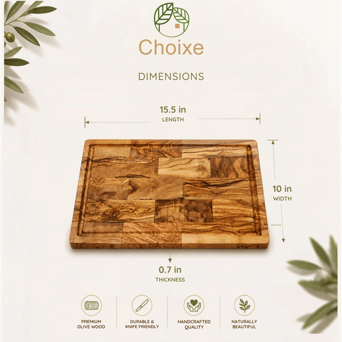 Olive Wood Large Cutting Board, 15.5" x 10" Charcuterie