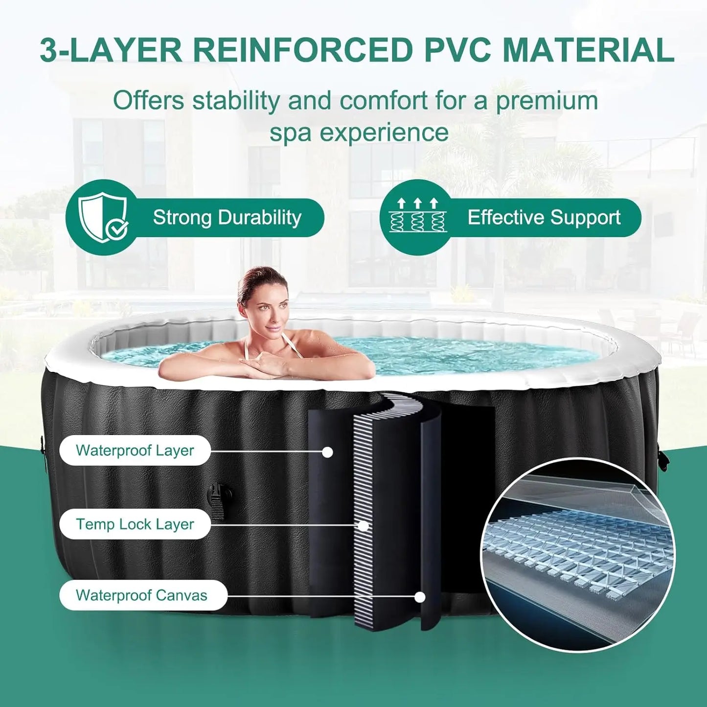 1-2 Person Inflatable Hot Tub, 75" X 47" X 25"100 Bubble Jets,