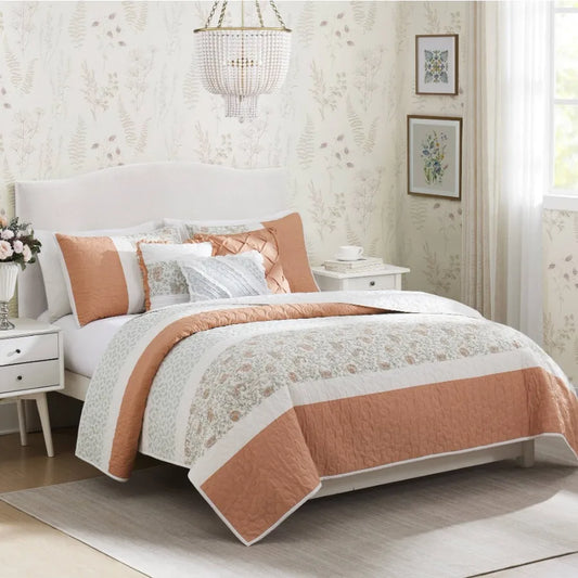 6 Piece Cn Percale Quilt Set with Throw Pillows