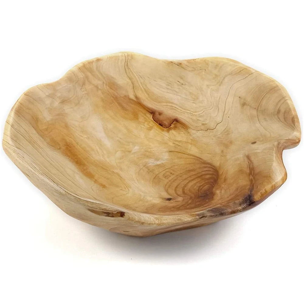 Wooden Fruit Salad Serving Bowl Hand-Carved Root Bowls  15-19cm