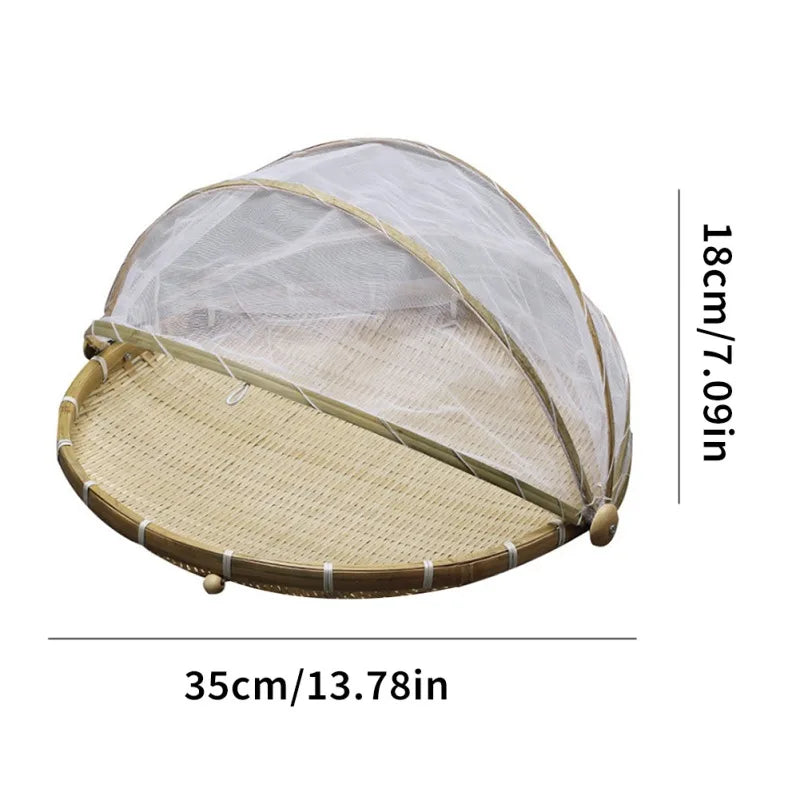 Bamboo Tent Basket, Dustproof Round Picnic Basket