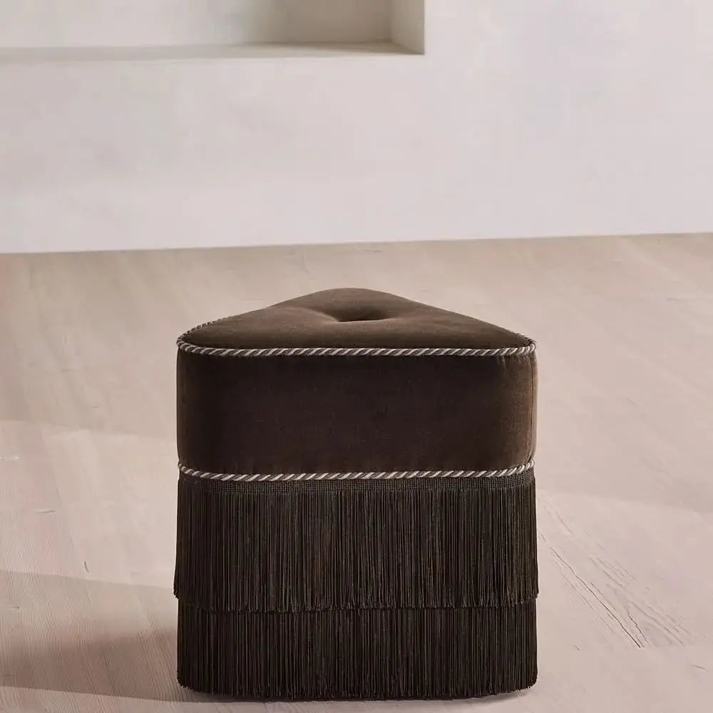 Velvet Triangular Pouf Ottoman with Tassel Stool