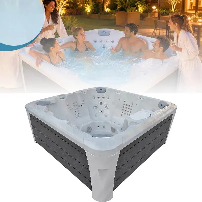 4 Person Outdoor Whirlpool Spa Hot Tub Massage Bathtub Acrylic Jacuzzi with 37 Jets Bluetooth Audio for Home Leisure
