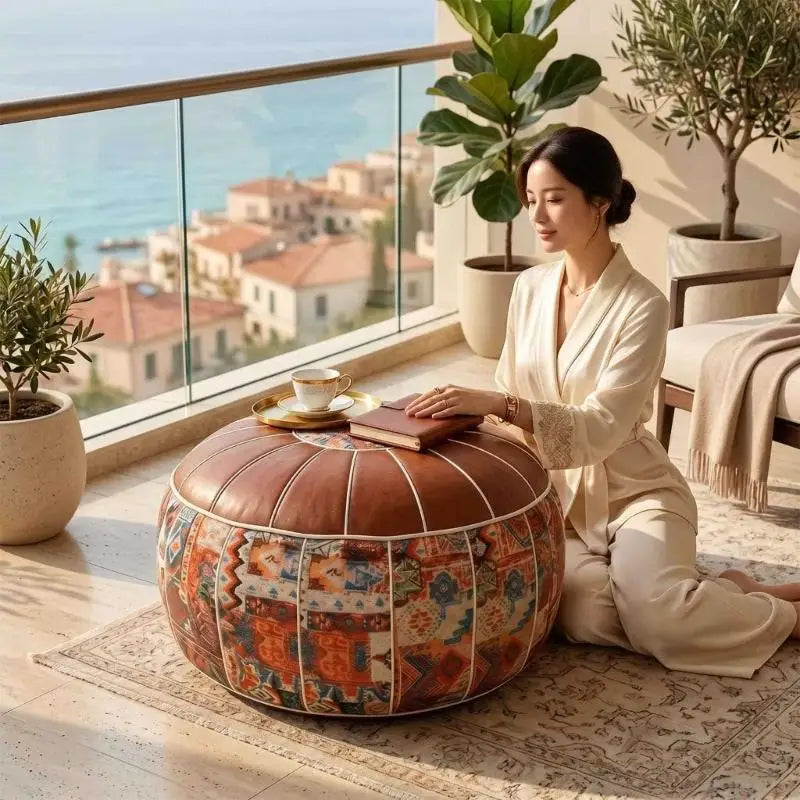Round Storage Ottoman Pouf, Padded Footstool with Soft Item Organiser