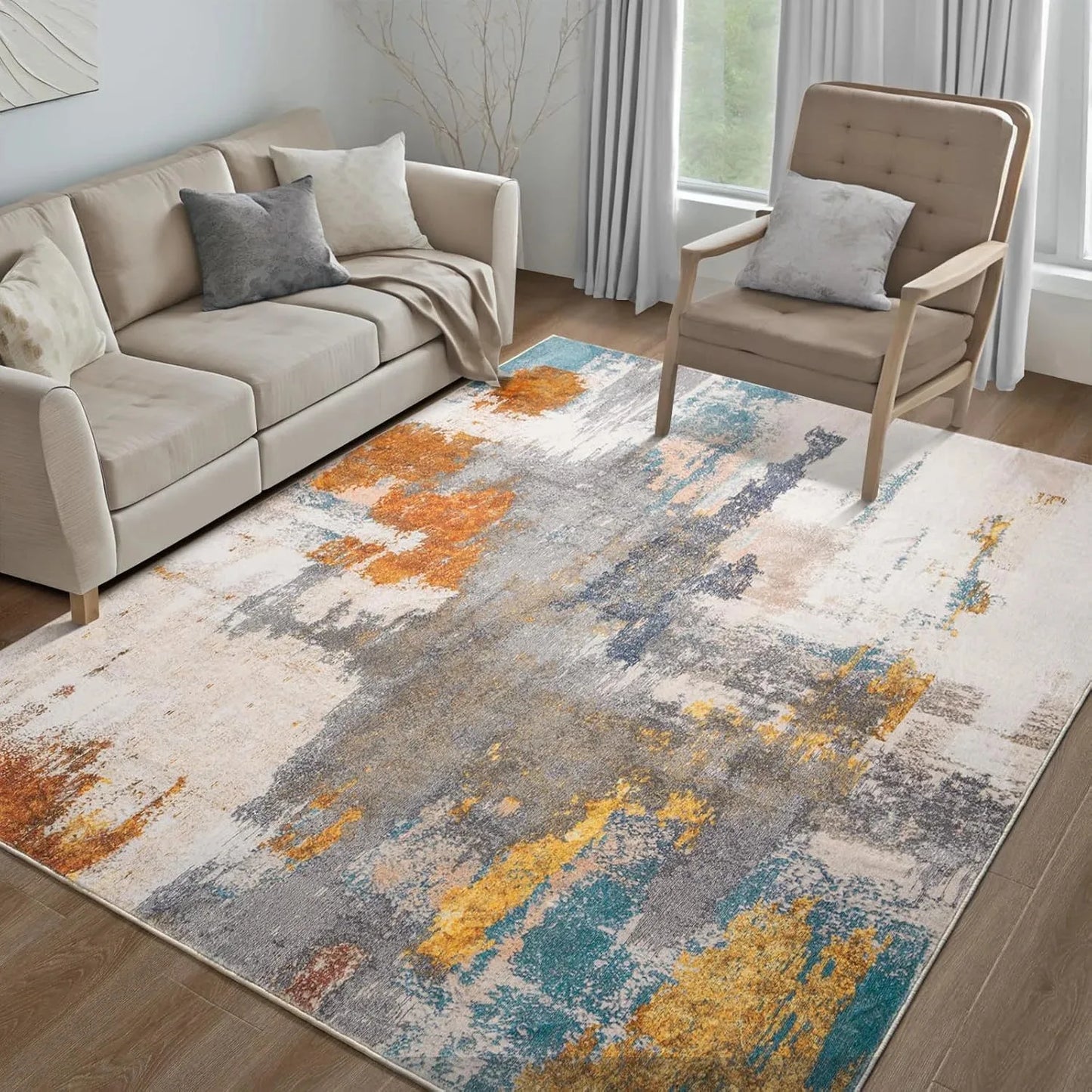 Area Rugs Machine Washable  Non-Slip Rubber Backing