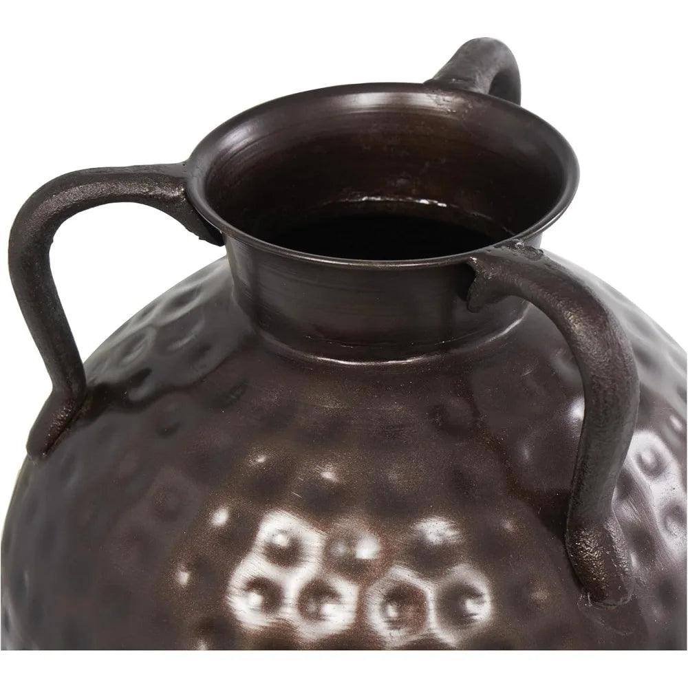 Tall Metal Floor Vase with Hammered Details, 10x10x28 Brown