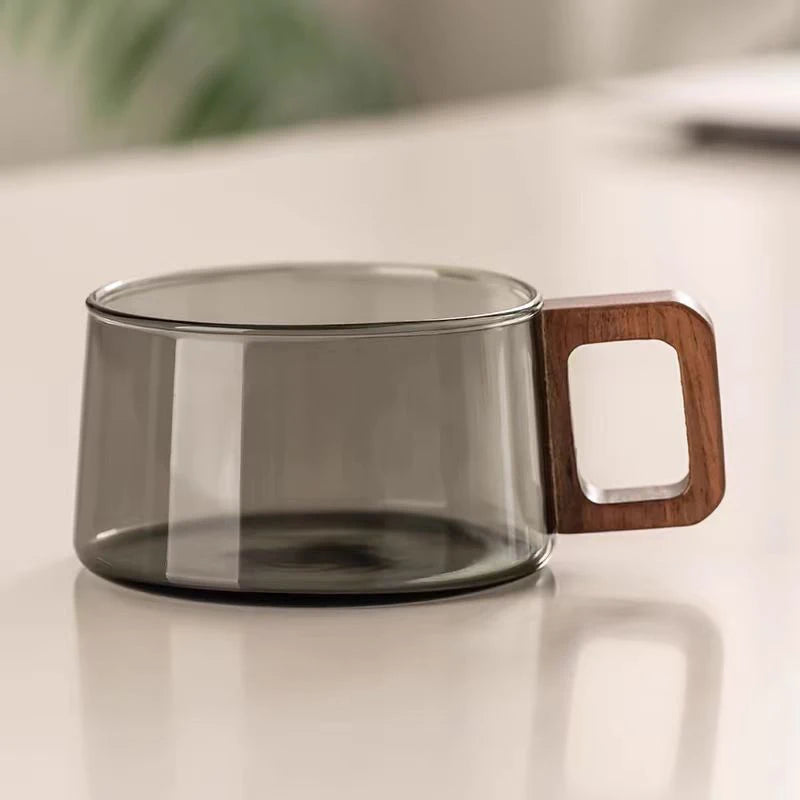 200ml Glass Coffee Mug With Wooden Tray And Spoon