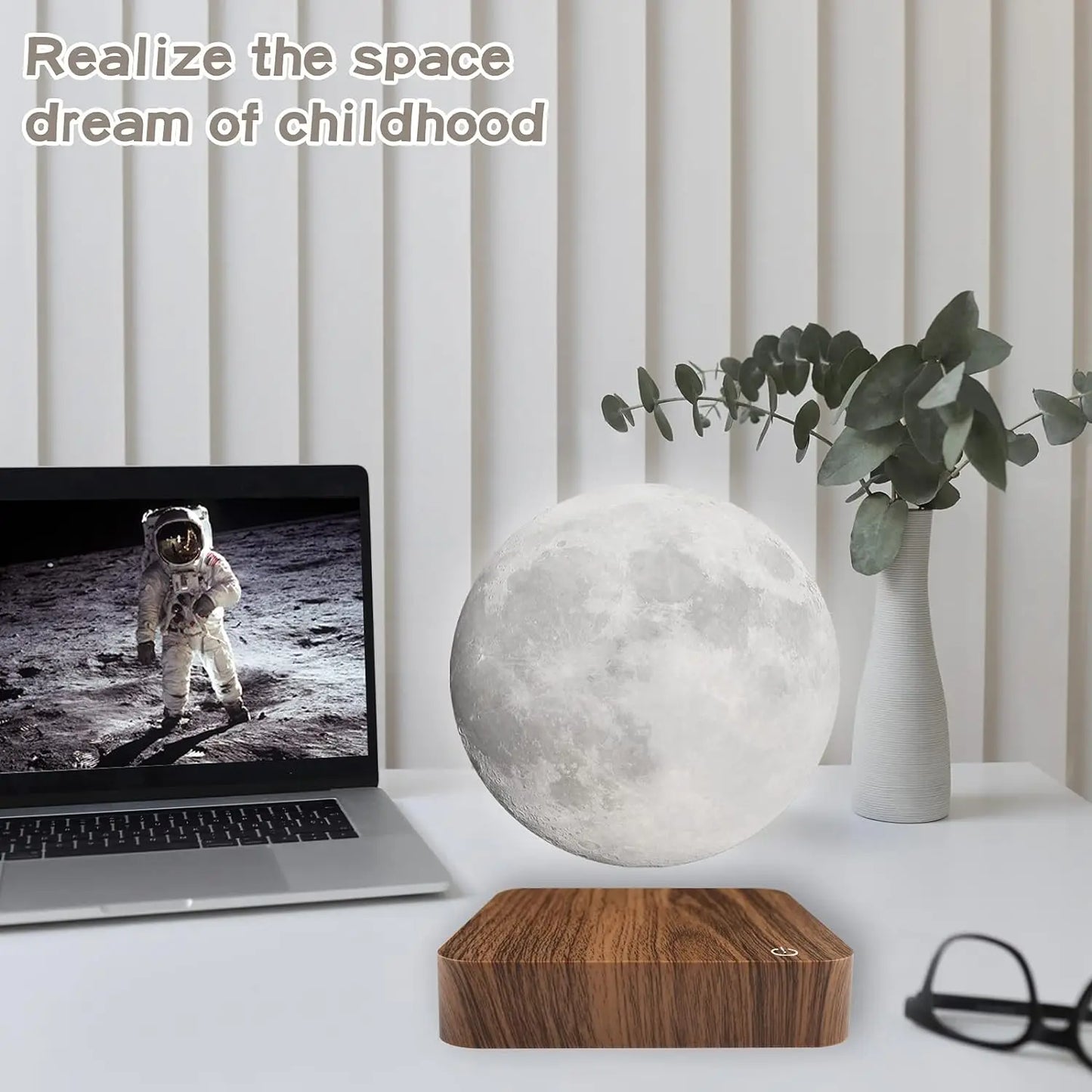 Magnetic Floating Moon with Wooden Base, 3 Color LED Night Lights