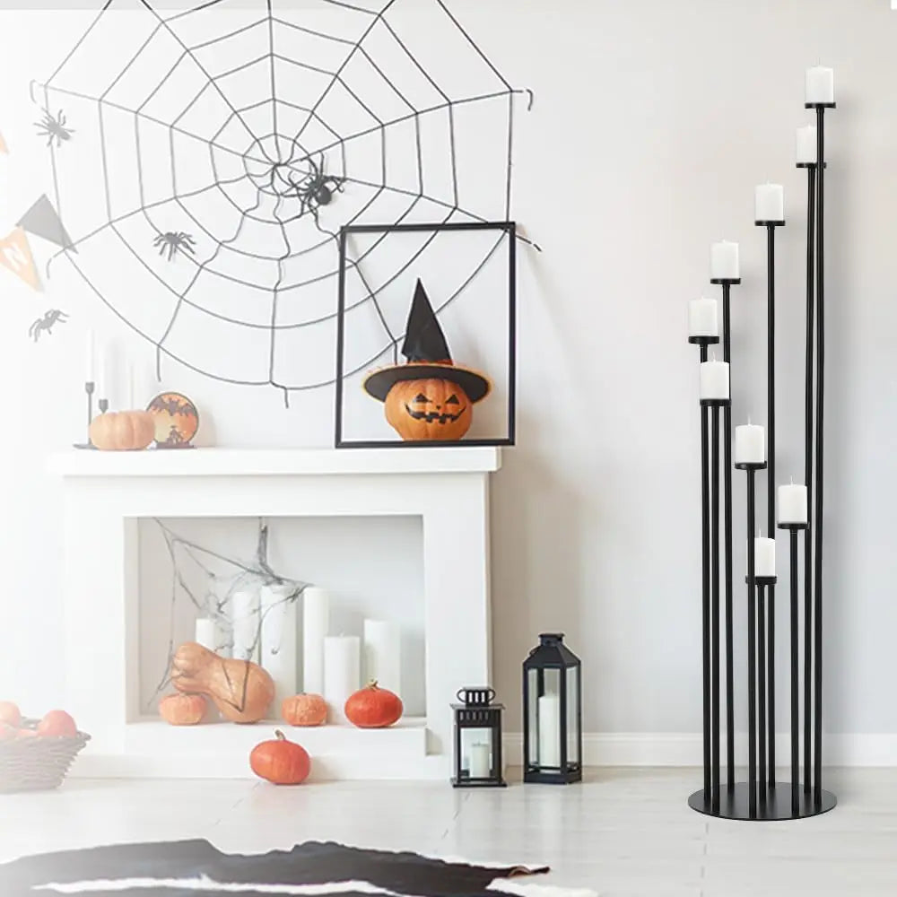 2Pcs Black 9 Arm Floor Candle Holder Candelabra